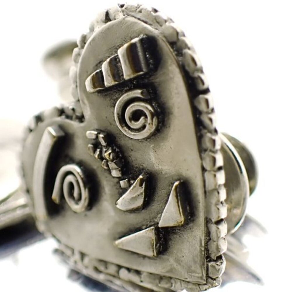 Yves Saint Laurent Pin Brooch 2 Pieces Tuck Pin Steampunk Heart Face Silver - Picture 9 of 9